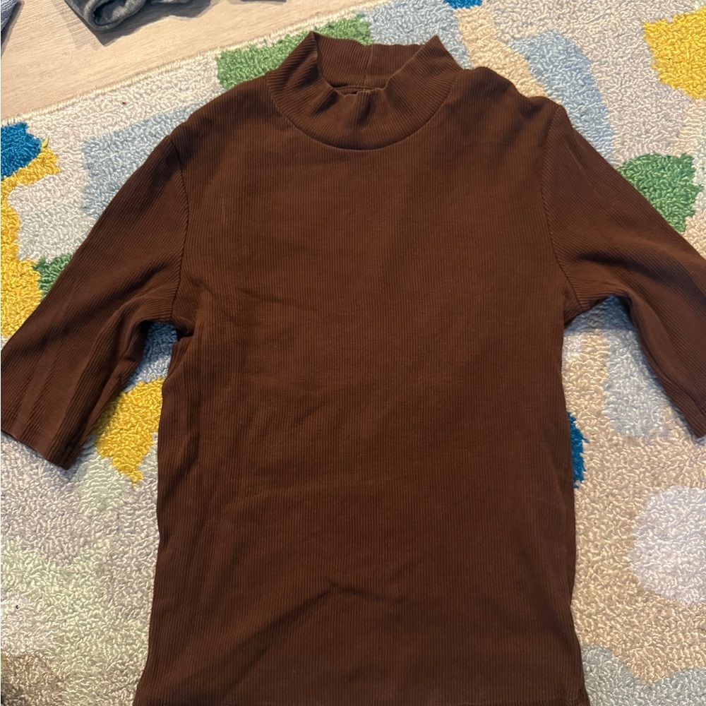 Zara Chocolate Ribbed Knit Top